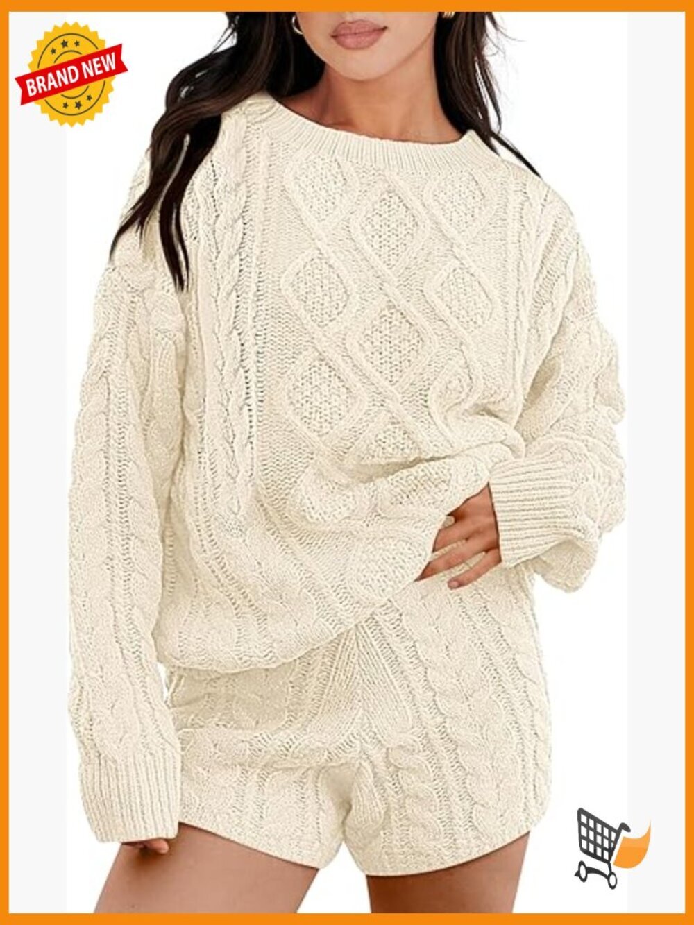 Women's 2 Piece Cable Knit Sweater & Shorts Lounge Set Oversized